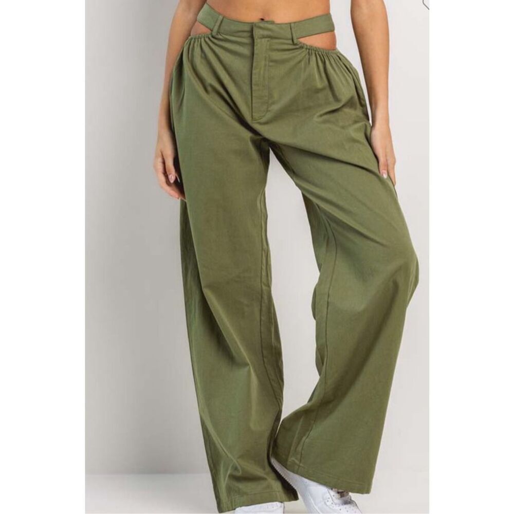Olive green cut out pants